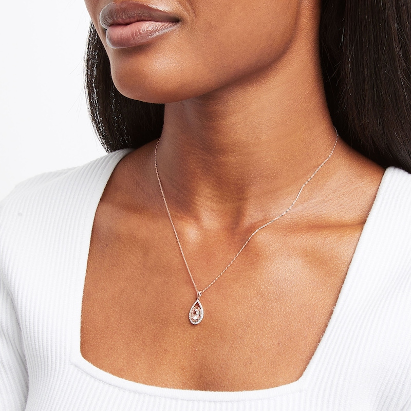 Main Image 4 of Kallati Oval-Cut Natural Morganite Pendant Necklace 1/6 ct tw Round Diamonds 14K Rose Gold 18"