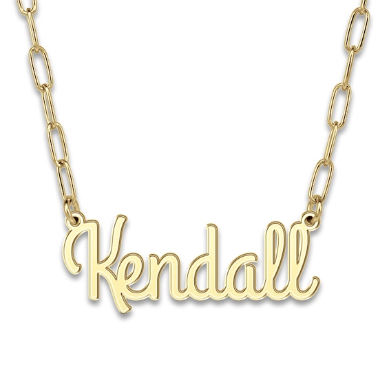 High-Polish Name Link Necklace 14K Yellow Gold 18"