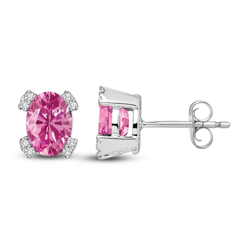 Main Image 1 of Pink Lab-Created Sapphire Stud Earrings 1/20 ct tw Round 14K White Gold