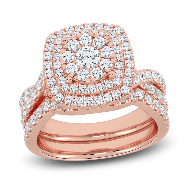 Main Image 1 of Diamond Double Halo Bridal Set 2 ct tw Round 14K Rose Gold