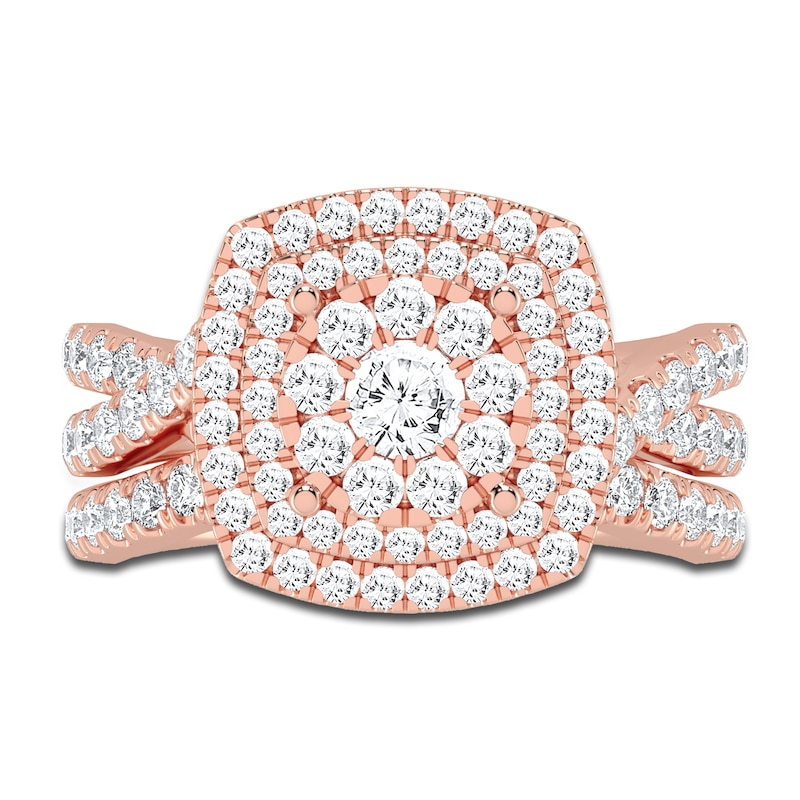 Main Image 3 of Diamond Double Halo Bridal Set 2 ct tw Round 14K Rose Gold