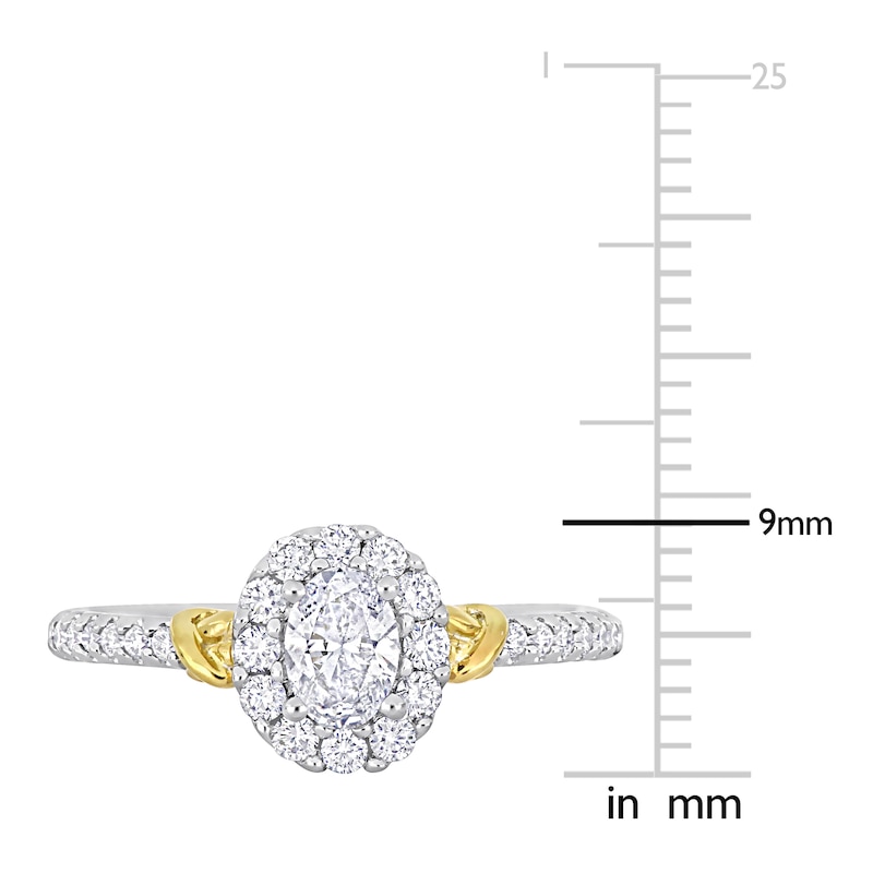 Main Image 4 of Y-Knot Diamond Ring 3/4 ct tw Oval/Round 14K Two-Tone Gold