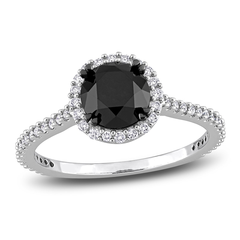Black & White Diamond Halo Engagement Ring 1-1/4 ct tw Round 14K White Gold