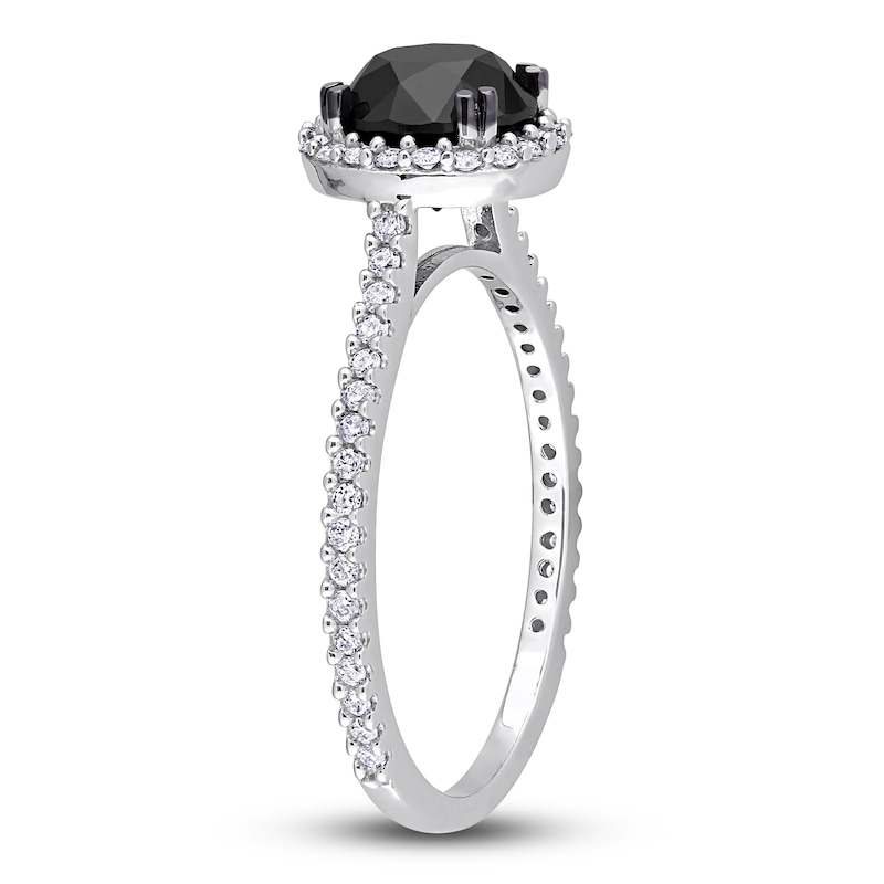 Black & White Diamond Halo Engagement Ring 1-1/4 ct tw Round 14K White Gold