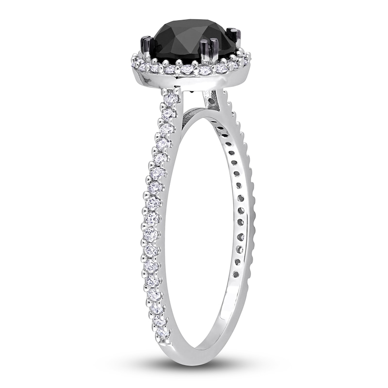 Main Image 2 of Black & White Diamond Halo Engagement Ring 1-1/4 ct tw Round 14K White Gold