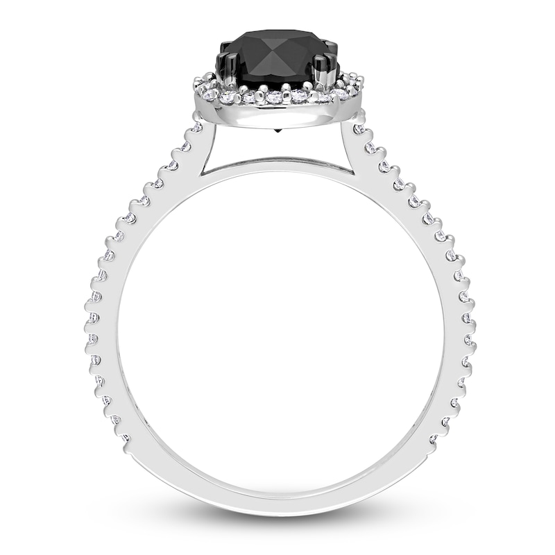 Main Image 3 of Black & White Diamond Halo Engagement Ring 1-1/4 ct tw Round 14K White Gold