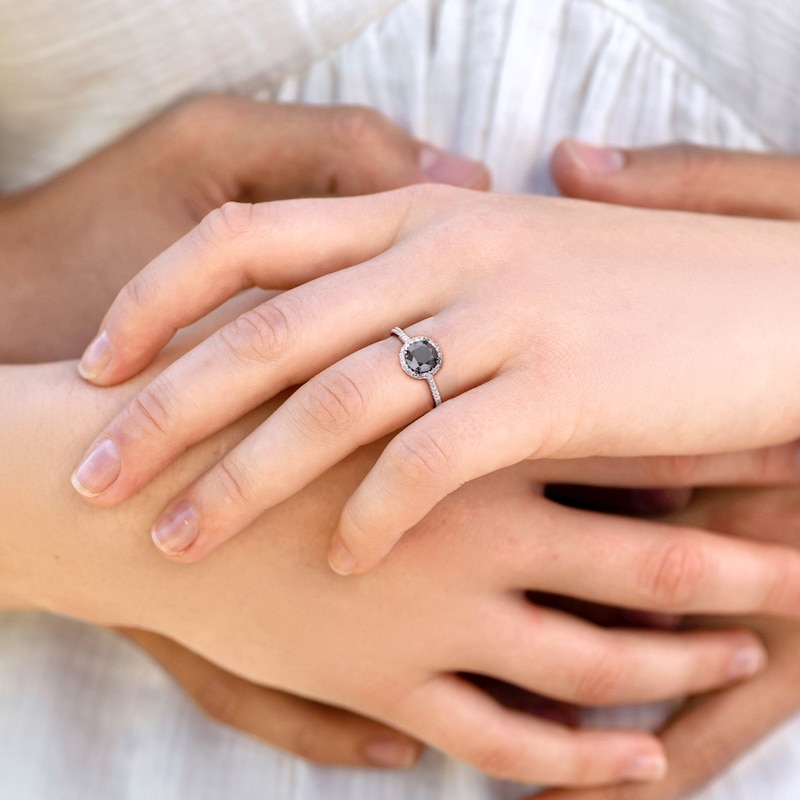 Main Image 6 of Black & White Diamond Halo Engagement Ring 1-1/4 ct tw Round 14K White Gold