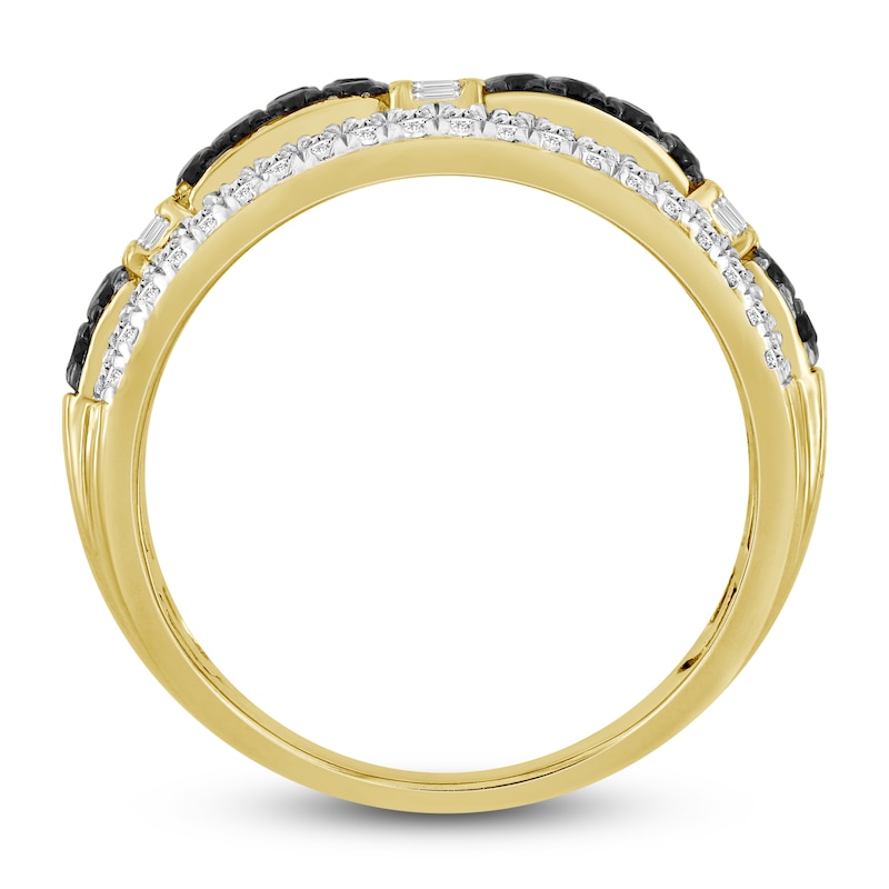 Men's Black & White Diamond Ring 1 ct tw Round/Baguette 10K Yellow Gold