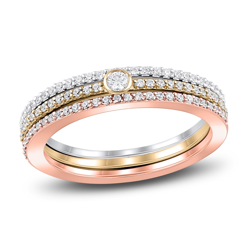 Diamond Stackable Ring 1/3 ct tw Round 14K Tri-Tone Gold