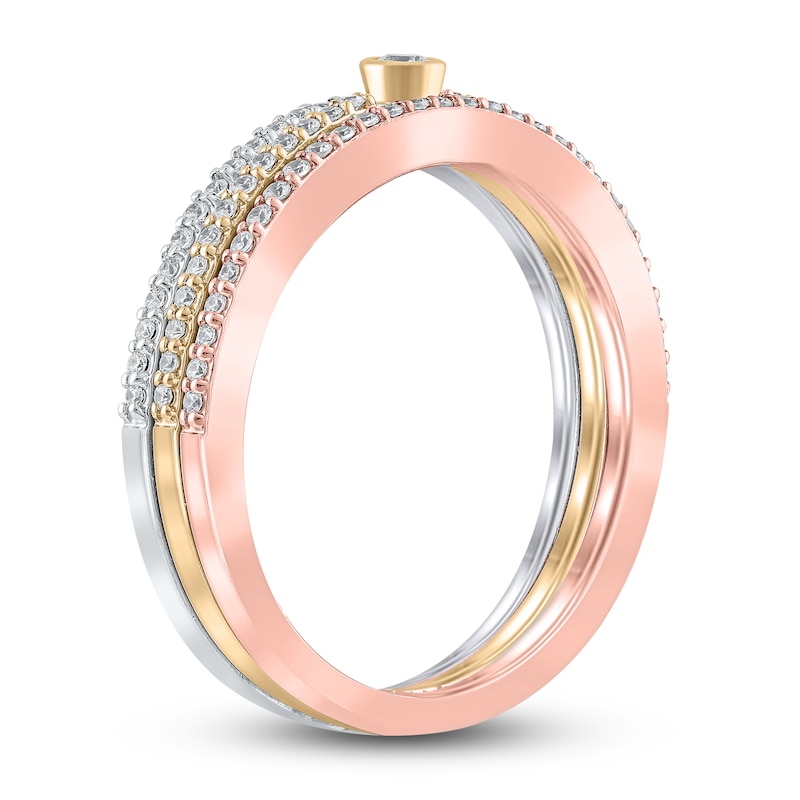 Diamond Stackable Ring 1/3 ct tw Round 14K Tri-Tone Gold