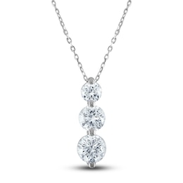 Lab-Grown Diamond 3-Stone Necklace 1-1/2 ct tw Round 14K White Gold