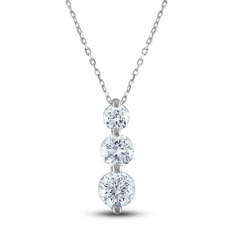 Main Image 1 of Lab-Grown Diamond 3-Stone Necklace 1-1/2 ct tw Round 14K White Gold