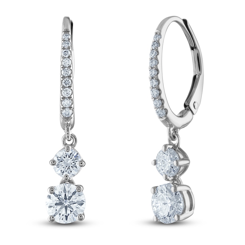 Main Image 2 of Lab-Grown Diamond 2-Stone Earrings 1-1/2 ct tw Round 14K White Gold