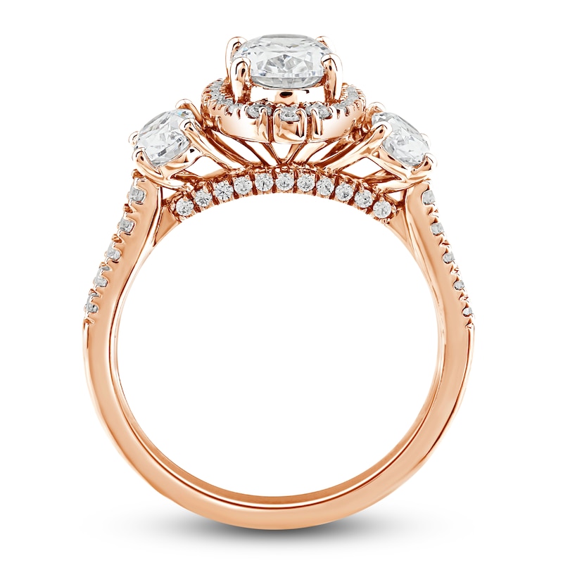 Main Image 2 of Diamond 3-Stone Engagement Ring 2-1/4 ct tw Oval/Round 14K Rose Gold