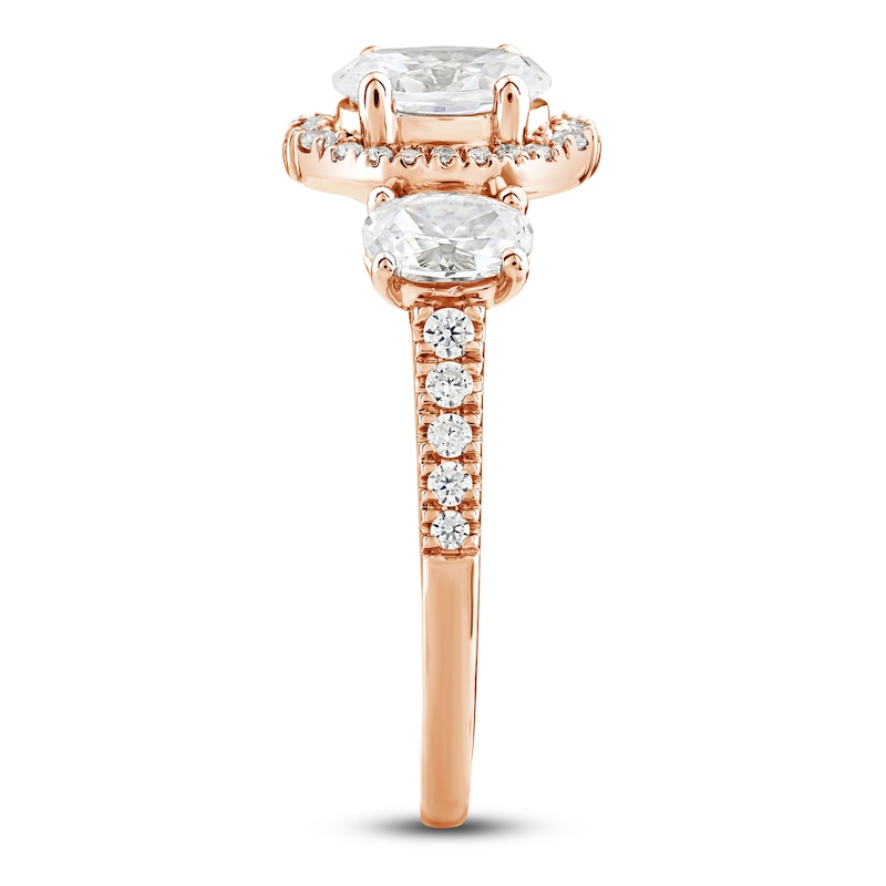 Main Image 3 of Diamond 3-Stone Engagement Ring 2-1/4 ct tw Oval/Round 14K Rose Gold