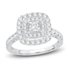 Thumbnail Image 1 of Diamond Halo Engagement Ring 1-1/2 ct tw Princess/Round 14K White Gold
