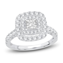 Diamond Halo Engagement Ring 1-1/2 ct tw Princess/Round 14K White Gold