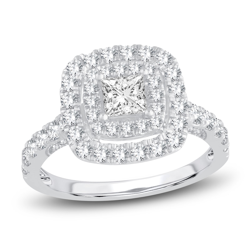 Main Image 1 of Diamond Halo Engagement Ring 1-1/2 ct tw Princess/Round 14K White Gold