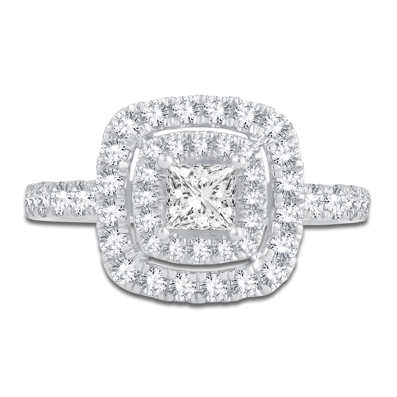 Main Image 3 of Diamond Halo Engagement Ring 1-1/2 ct tw Princess/Round 14K White Gold
