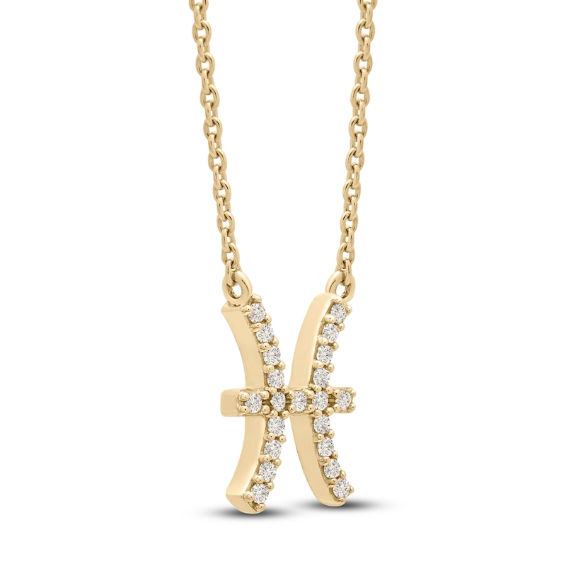Main Image 2 of Diamond Pisces Necklace 1/10 ct tw Round 14K Yellow Gold 16.75"