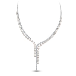 Yoko London Akoya Cultured Pearl Y Necklace 4 ct tw Diamonds 18K White Gold 17"