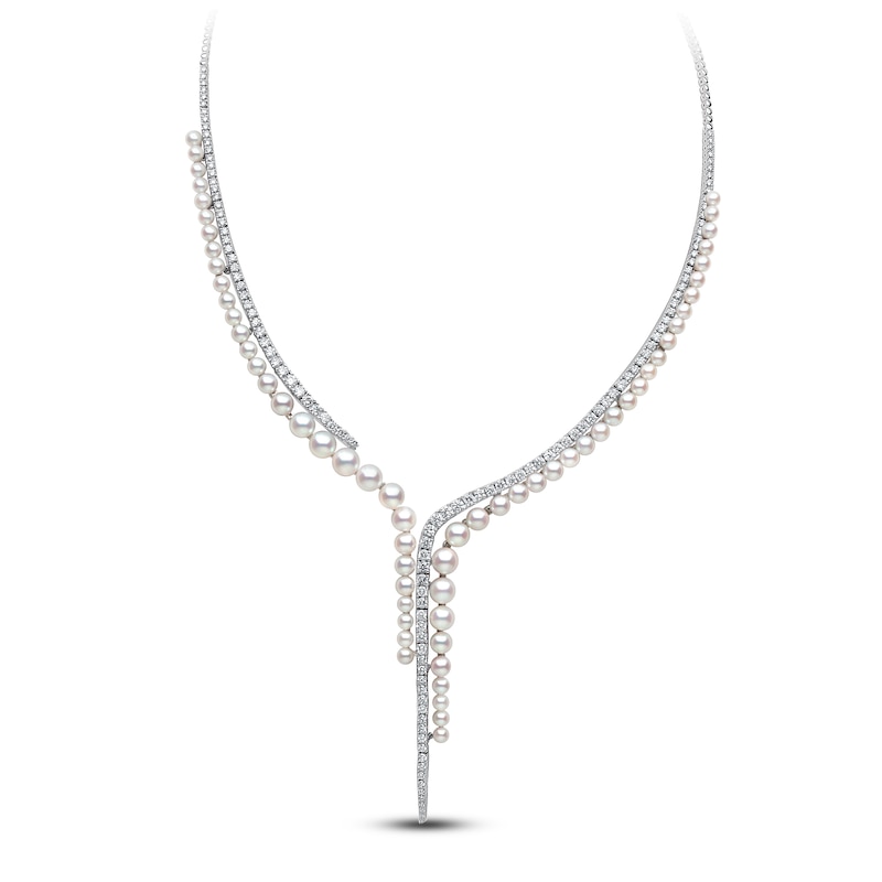Main Image 1 of Yoko London Akoya Cultured Pearl Y Necklace 4 ct tw Diamonds 18K White Gold 17"