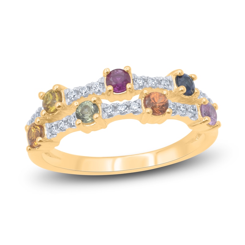Natural Multi-Colored Sapphire Ring 1/ ct tw Round 14K Gold
