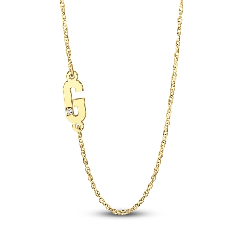 Main Image 1 of High-Polish Initial Necklace Diamond Accents 14K Yellow Gold 18"