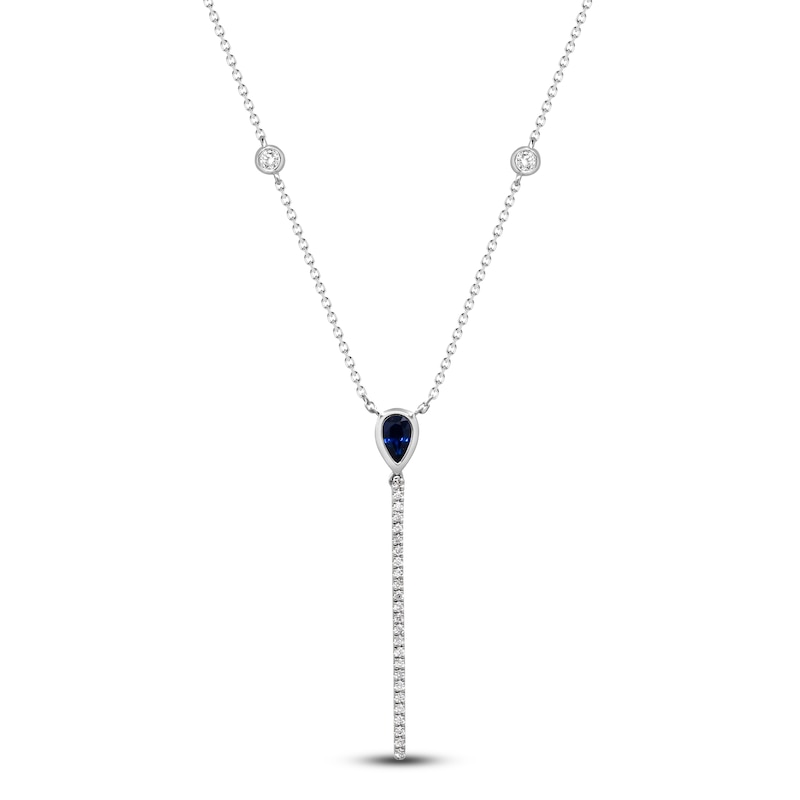 Main Image 1 of Natural Blue Sapphire & Diamond Y Necklace 1/8 ct tw 14K White Gold