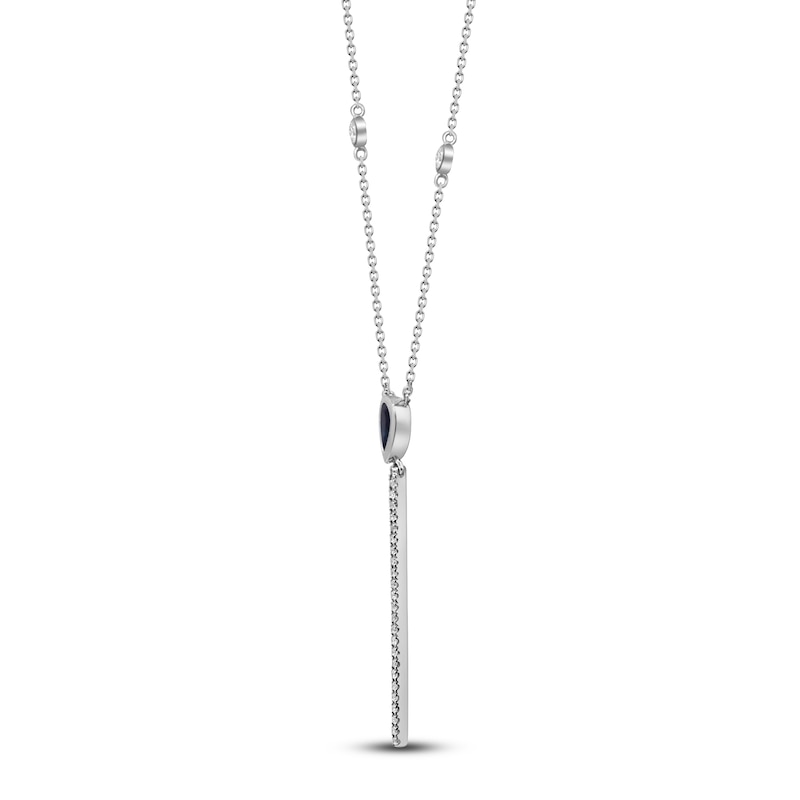 Main Image 2 of Natural Blue Sapphire & Diamond Y Necklace 1/8 ct tw 14K White Gold