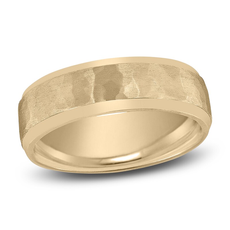 Main Image 1 of Hammered Beveled Wedding Band 14K Yellow Gold 7mm