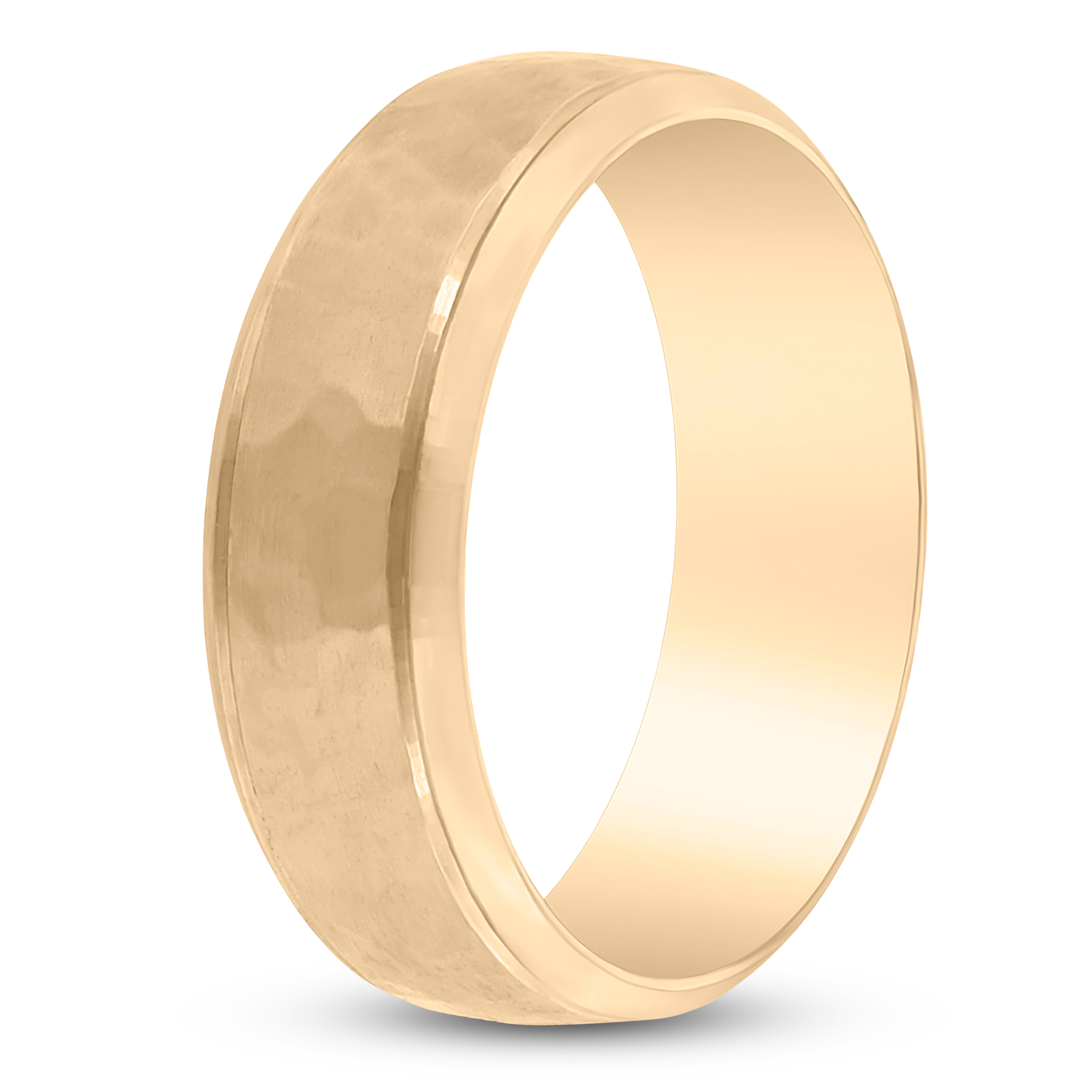 Main Image 2 of Hammered Beveled Wedding Band 14K Yellow Gold 7mm