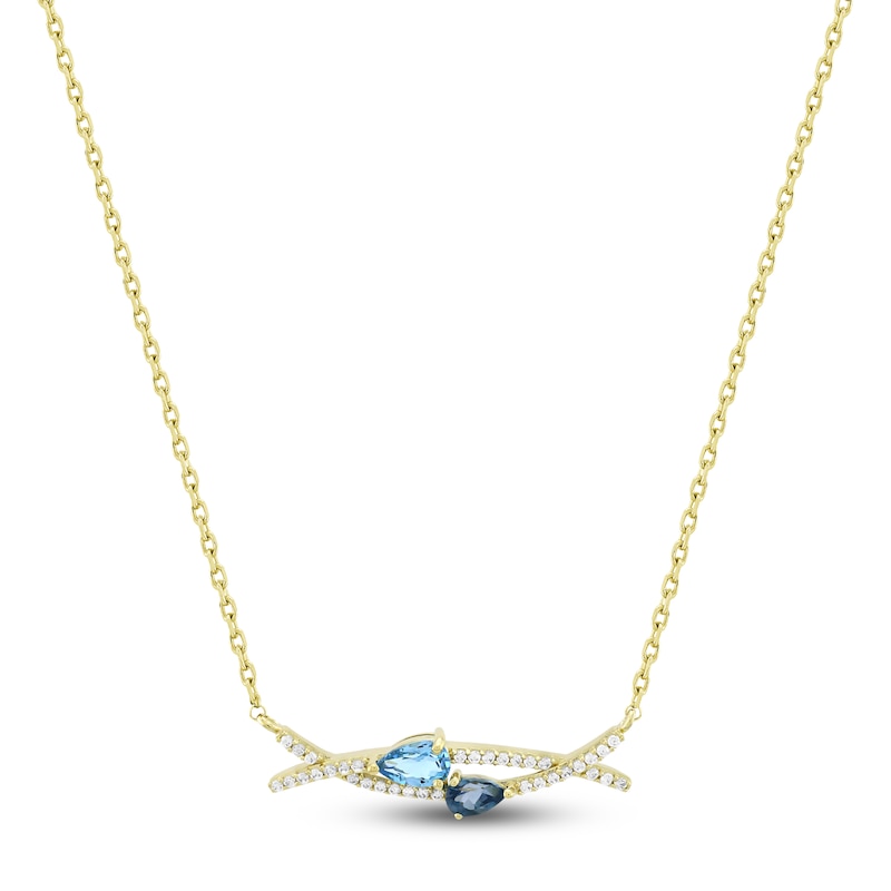 Natural Blue Topaz & Diamond Necklace 1/6 ct tw 10K Yellow Gold 18"