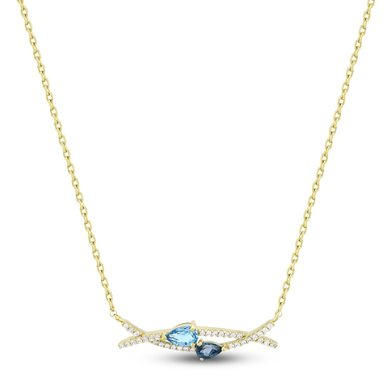 Main Image 1 of Natural Blue Topaz & Diamond Necklace 1/6 ct tw 10K Yellow Gold 18"