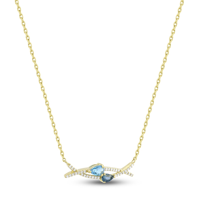 Main Image 2 of Natural Blue Topaz & Diamond Necklace 1/6 ct tw 10K Yellow Gold 18"