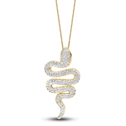 Lali Jewels Natural Tsavorite Garnet & Diamond Snake Pendant Necklace 1/3 ct tw 14K Yellow Gold 18"