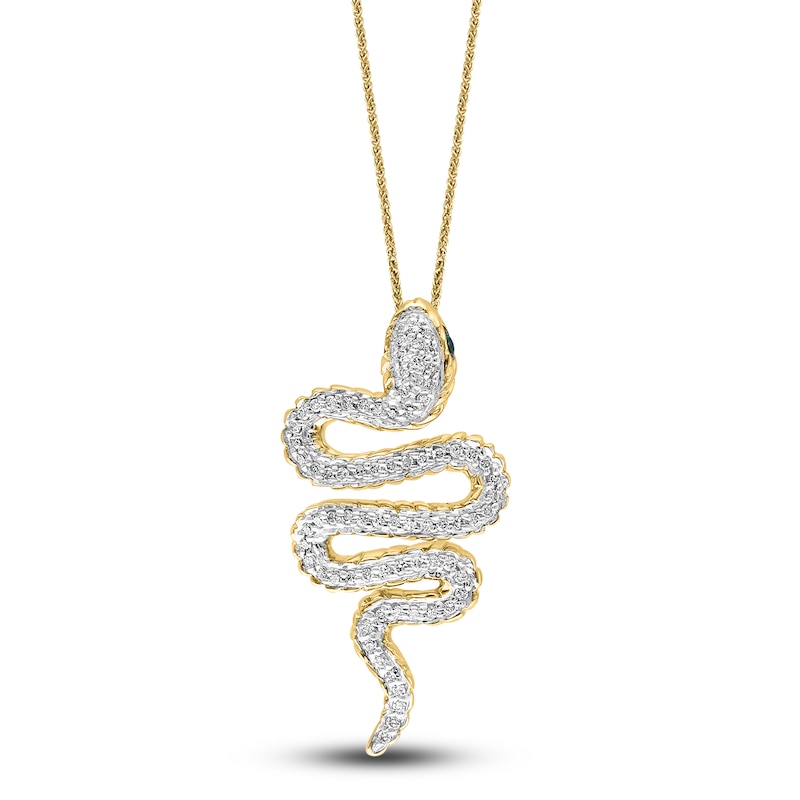 Main Image 1 of Lali Jewels Natural Tsavorite Garnet & Diamond Snake Pendant Necklace 1/3 ct tw 14K Yellow Gold 18"
