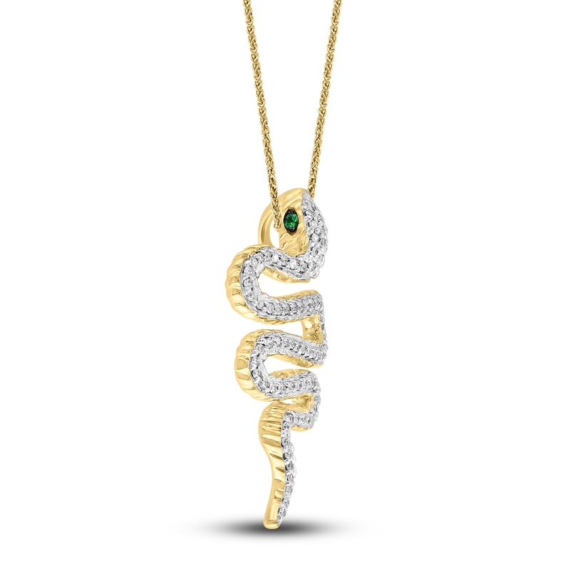 Main Image 2 of Lali Jewels Natural Tsavorite Garnet & Diamond Snake Pendant Necklace 1/3 ct tw 14K Yellow Gold 18"