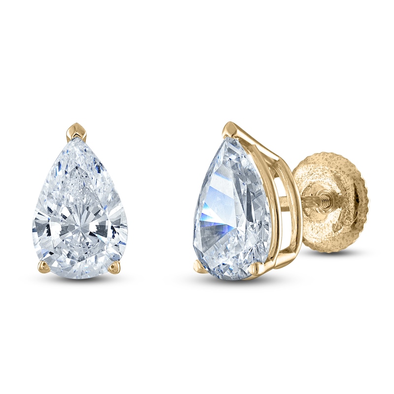 Main Image 2 of Pear-Shaped Lab-Grown Diamond Solitaire Stud Earrings 1 ct tw 14K Yellow Gold (F/SI2)