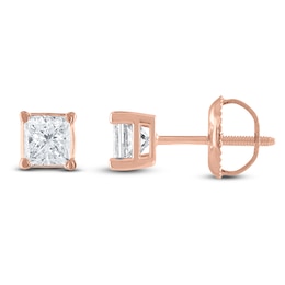 Certified Princess-Cut Diamond Solitaire Stud Earrings 1/3 ct tw 14K Rose Gold (I/I1)