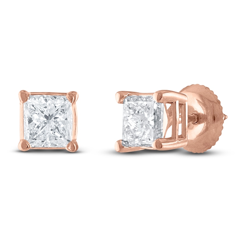 Main Image 2 of Certified Princess-Cut Diamond Solitaire Stud Earrings 1/3 ct tw 14K Rose Gold (I/I1)