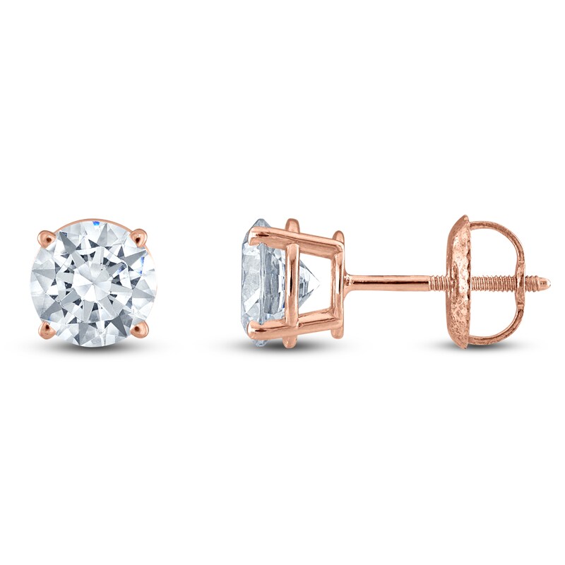 Main Image 1 of Round-Cut Diamond Solitaire Stud Earrings 1-3/8 ct tw 14K Rose Gold (I/I2)