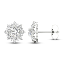 Diamond Starburst Halo Stud Earrings 1 ct tw 14K White Gold
