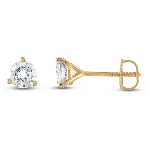 Certified Round-Cut Diamond Solitaire Stud Earrings 3/4 ct tw 18K Yellow Gold (SI2/I)