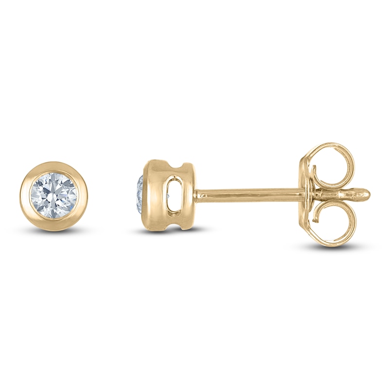 Main Image 1 of Certified Round-Cut Diamond Bezel-Set Solitaire Stud Earrings 1/4 ct tw 14K Yellow Gold (I1/I)