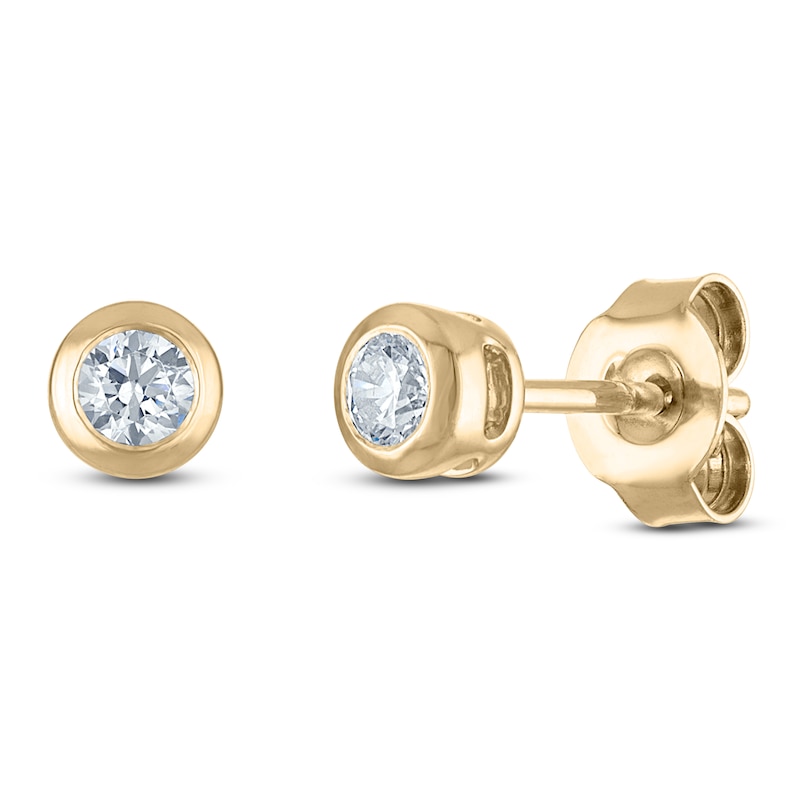 Main Image 2 of Certified Round-Cut Diamond Bezel-Set Solitaire Stud Earrings 1/4 ct tw 14K Yellow Gold (I1/I)