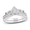 Thumbnail Image 1 of Multi-Diamond Pear-Shaped Halo Bridal Set 1/4 ct tw 10K White Gold
