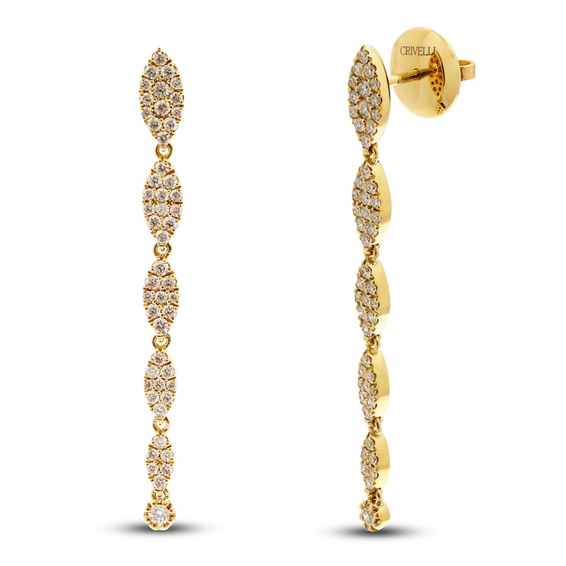 Main Image 2 of Crivelli Multi-Diamond Graduated Drop Earrings 3/4 ct tw 18K Yellow Gold