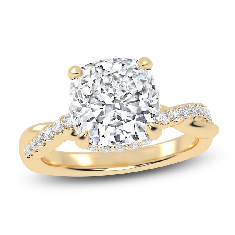 Main Image 1 of Cushion-Cut Lab-Grown Diamond Twist Engagement Ring 2-1/3 ct tw 14K Yellow Gold
