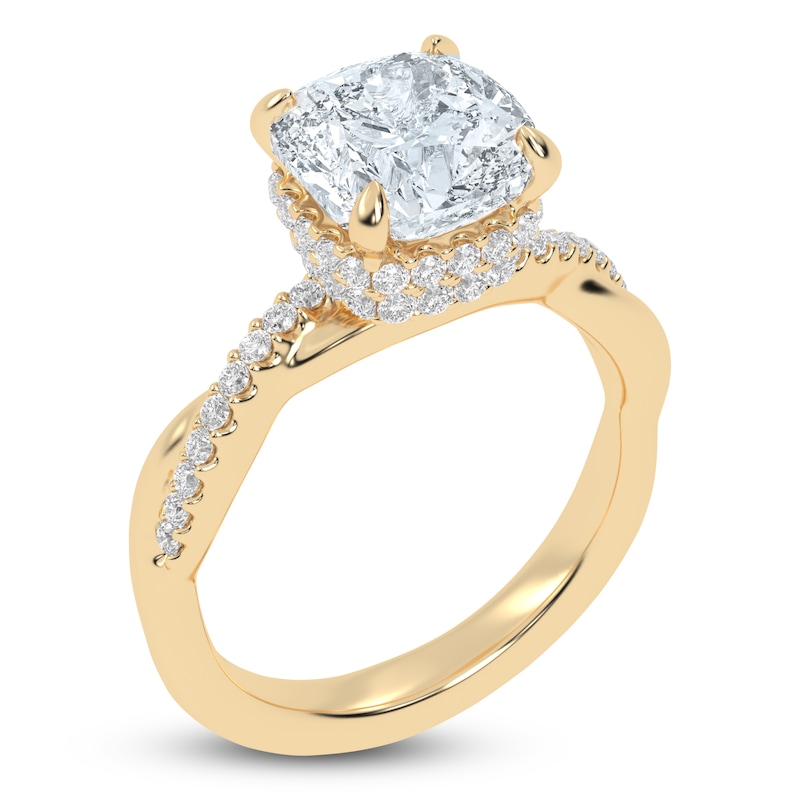 Main Image 2 of Cushion-Cut Lab-Grown Diamond Twist Engagement Ring 2-1/3 ct tw 14K Yellow Gold